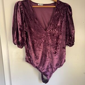 Velvet V-Neck Bodysuit - Purple